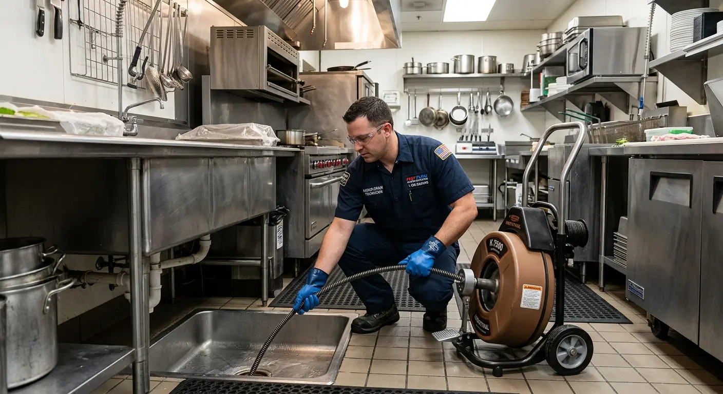 Commercial drain cleaning service in a restaurant kitchen in St. Anthony